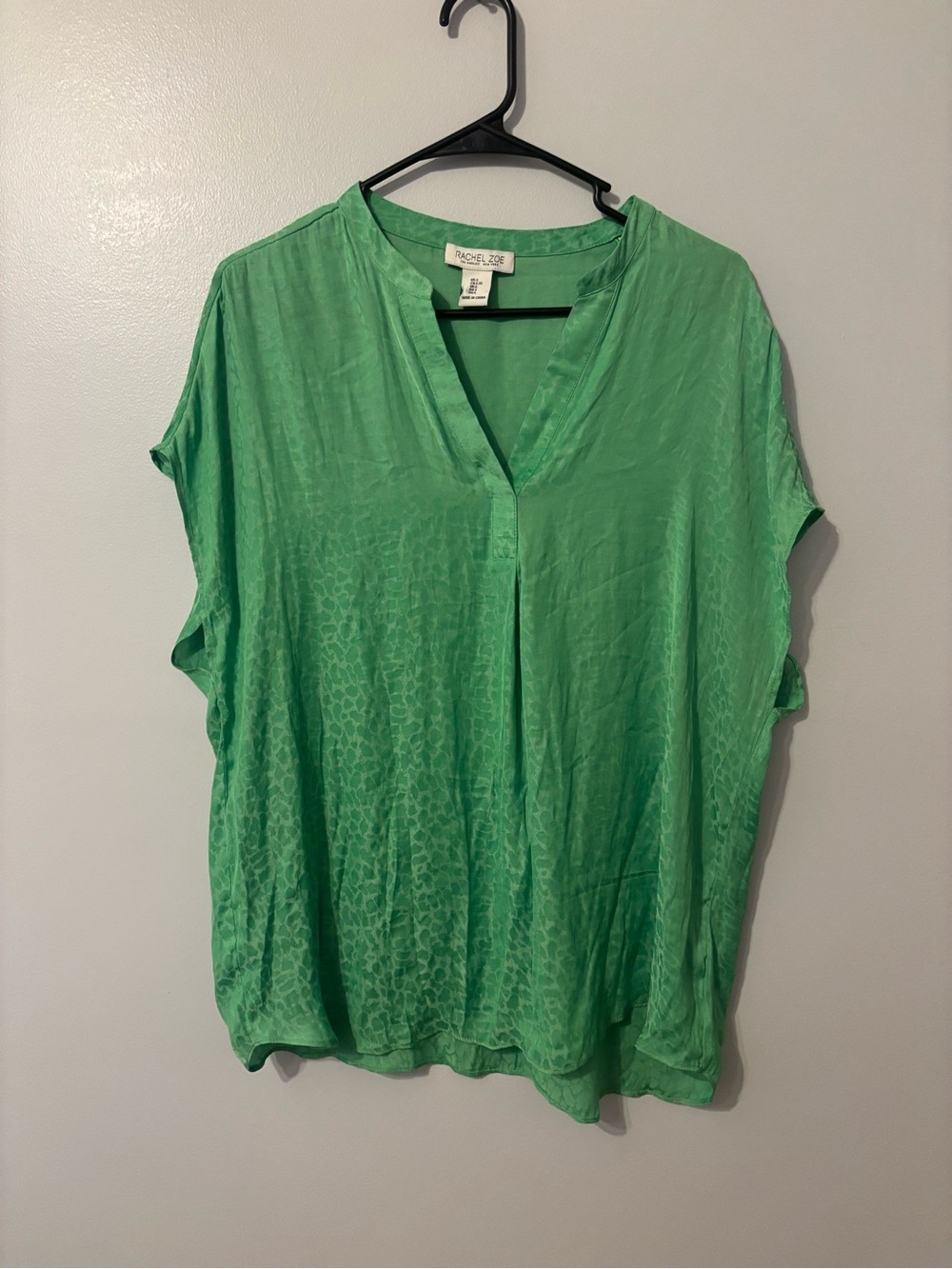 Rachel Zoe Bright Green Split-Neck Blouse